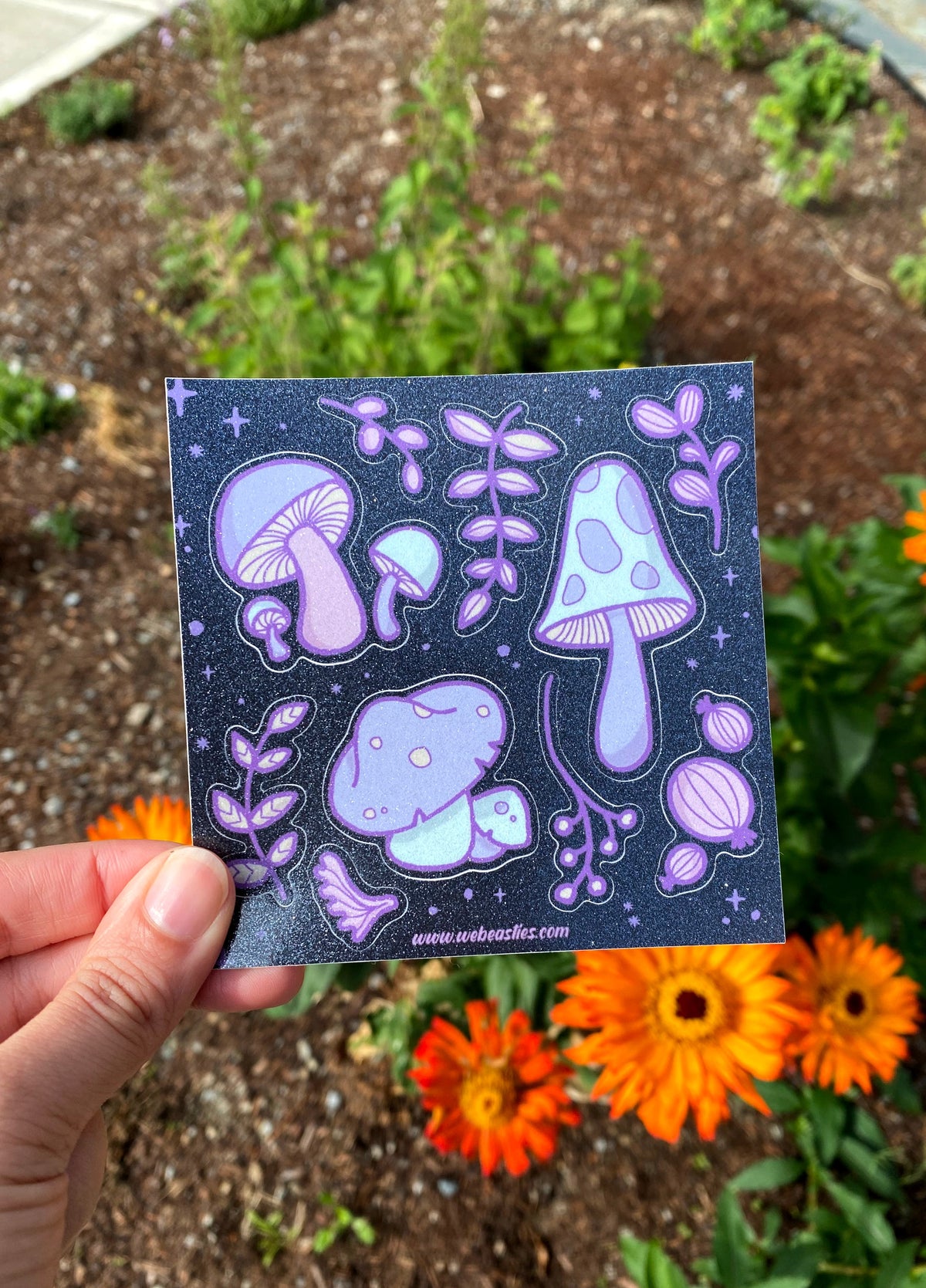 Glitter Finish Purple Mushrooms Sticker Sheet