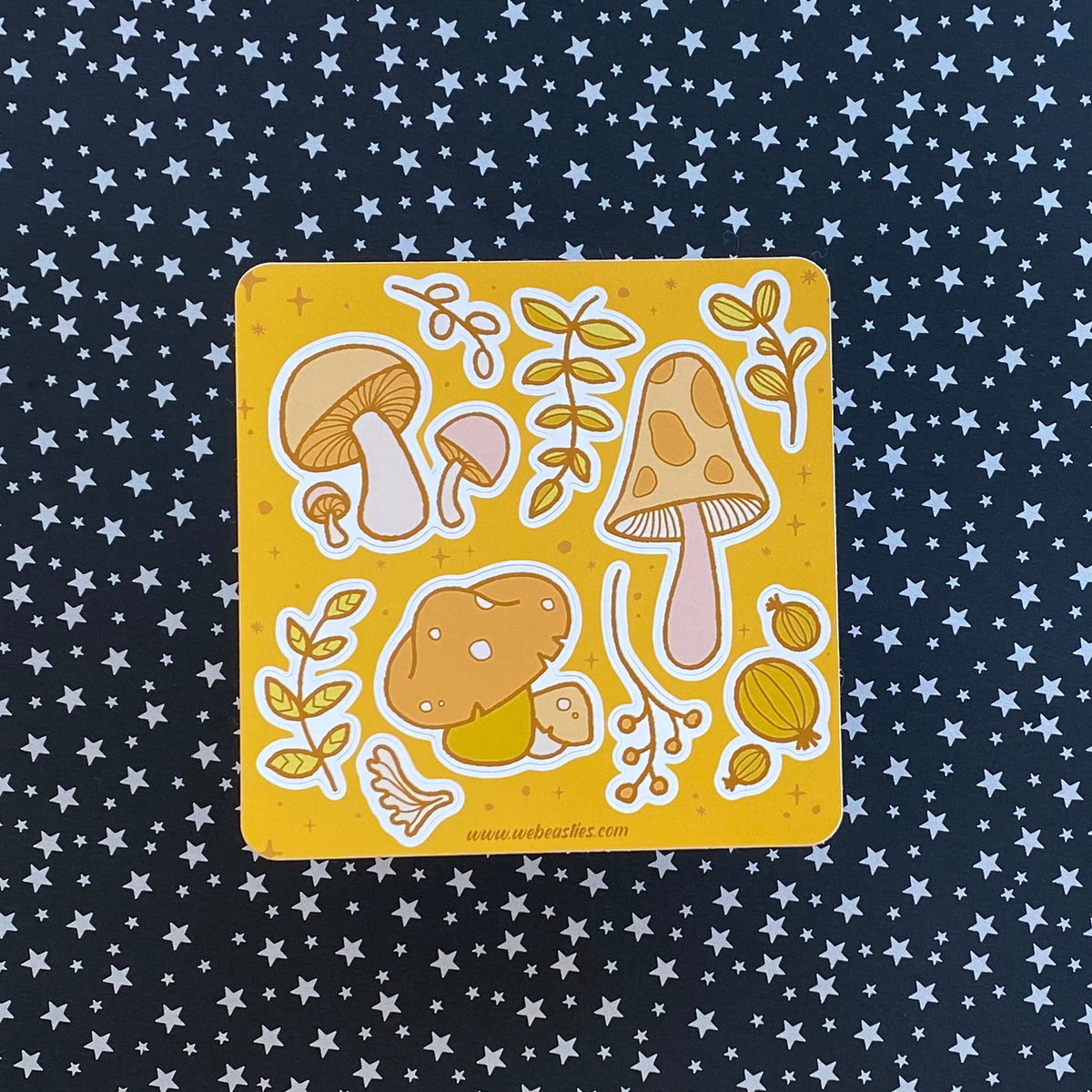 Yellow Mushrooms and Plants Autumn Vibes Sticker Sheet